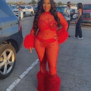 rhinestone sheer mesh jumpsuit